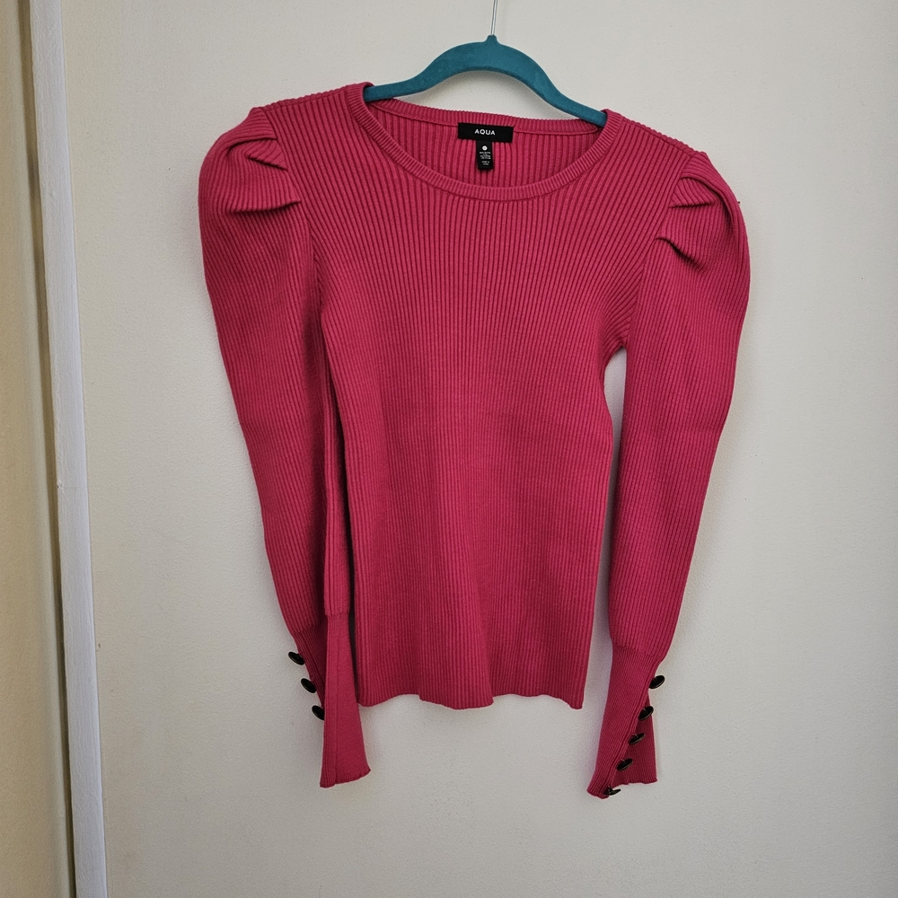 Aqua Vibrant Pink Ribbed Knit Top